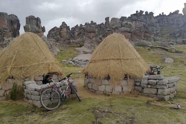 Picturesque spot in the Andes in Peru, surrounded by sculptural rock formations